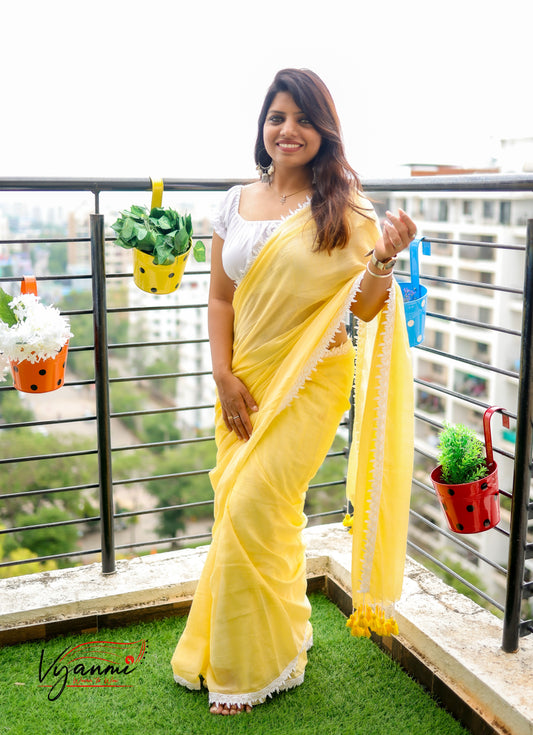 Vyanmi Mango Mist Mulmul Saree