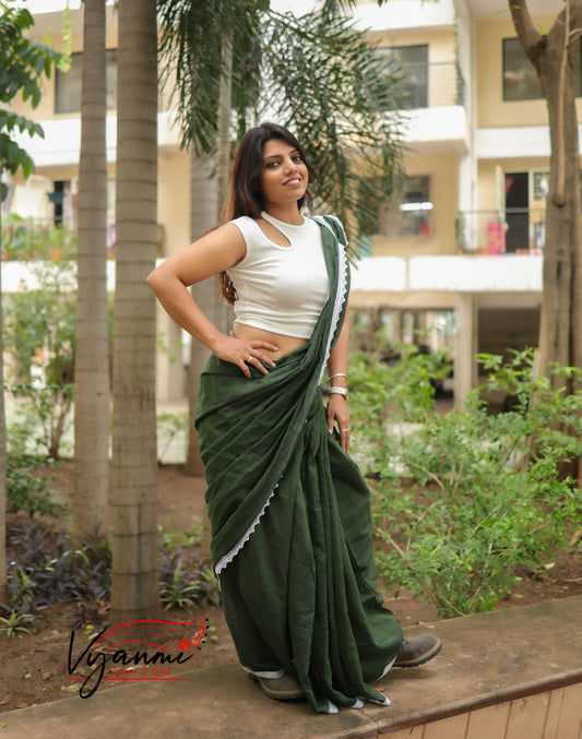 Vyanmi Urban Olive Mulmul Saree