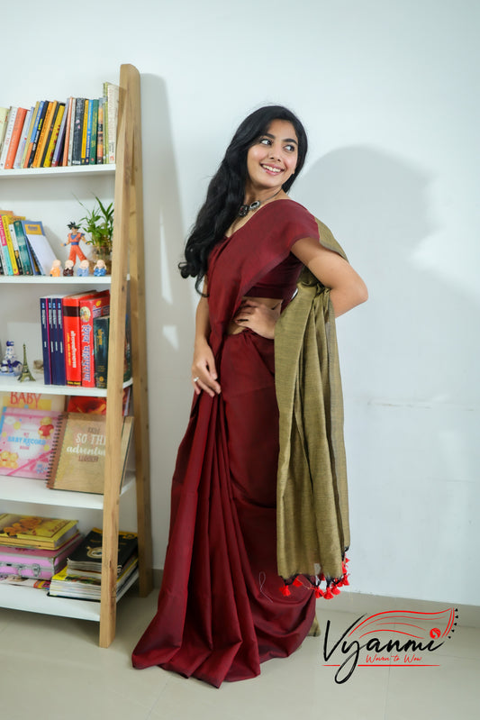 Vyanmi Maroon Tana Handloom Saree