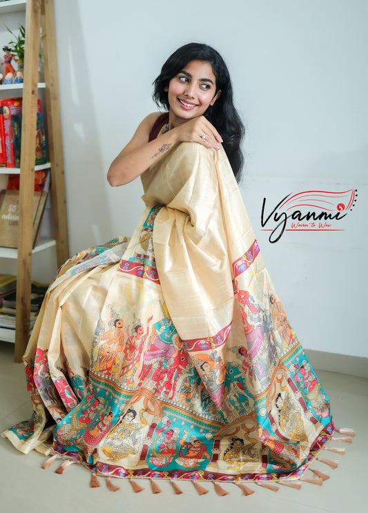 Vyanmi Ivory Nrityangana Tussar Silk Saree