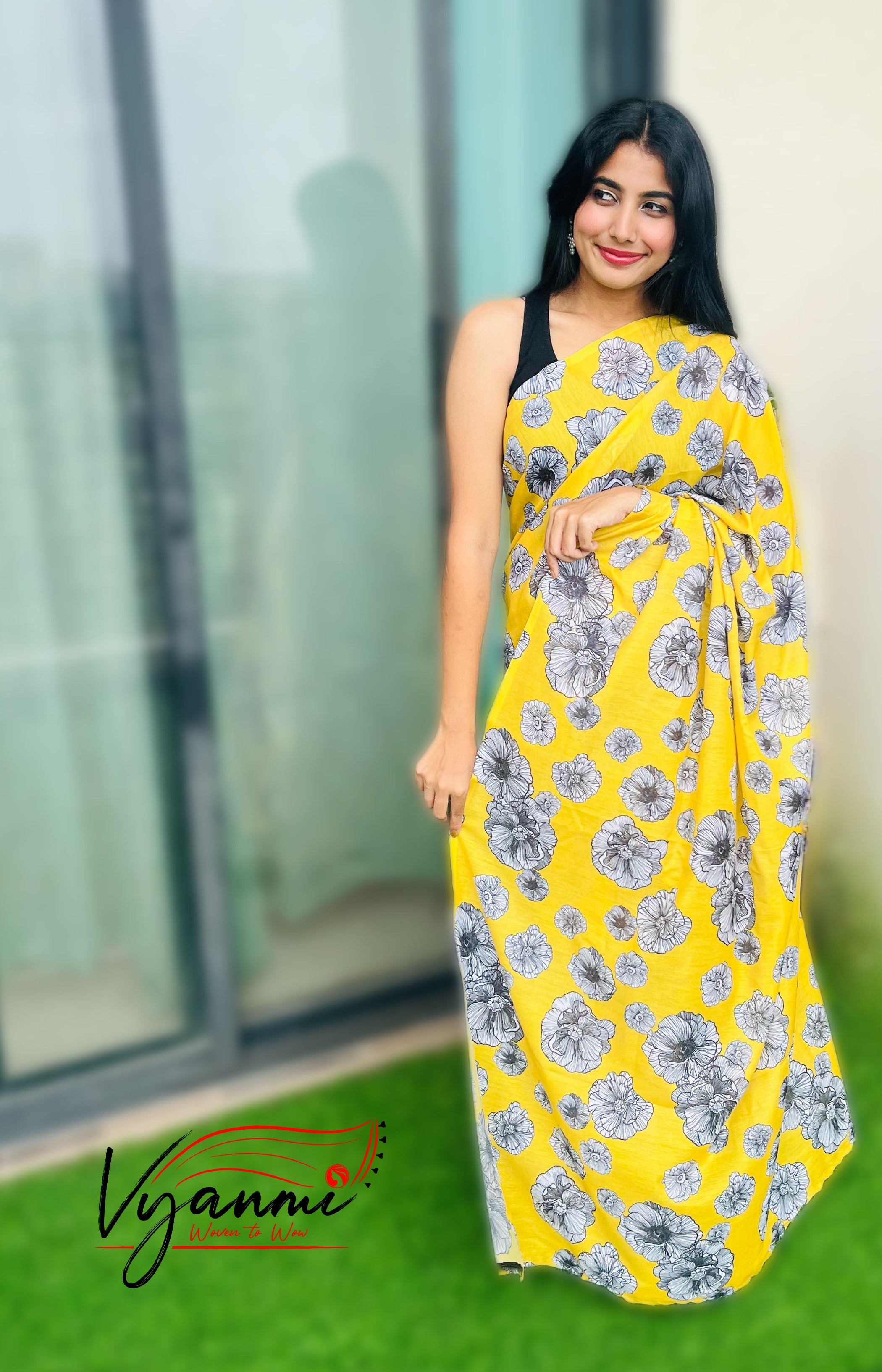 Vyanmi Mellow Yellow Mul Saree