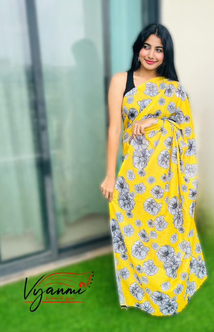 Vyanmi Mellow Yellow Mul Saree