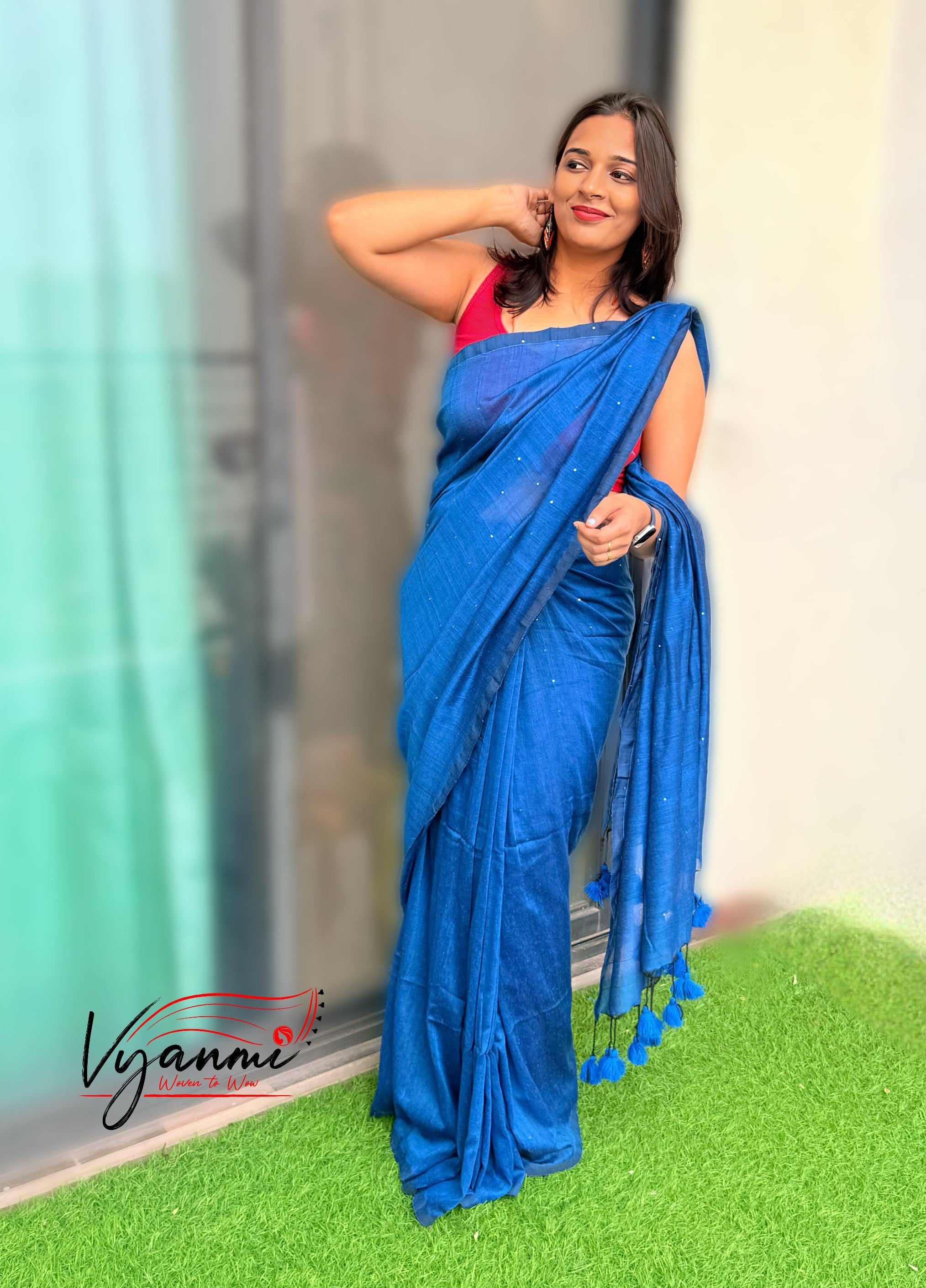 Vyanmi Blue Sequin & Sass Mulmul Saree