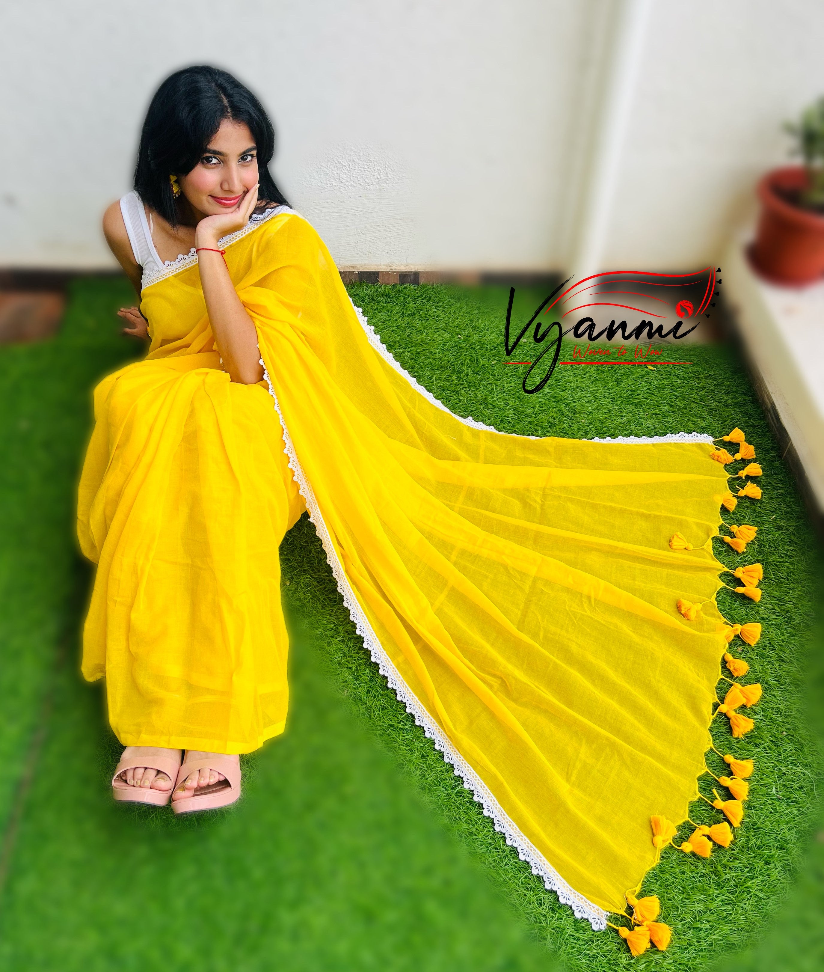 Vyanmi Haldi Hustle Mulmul Saree