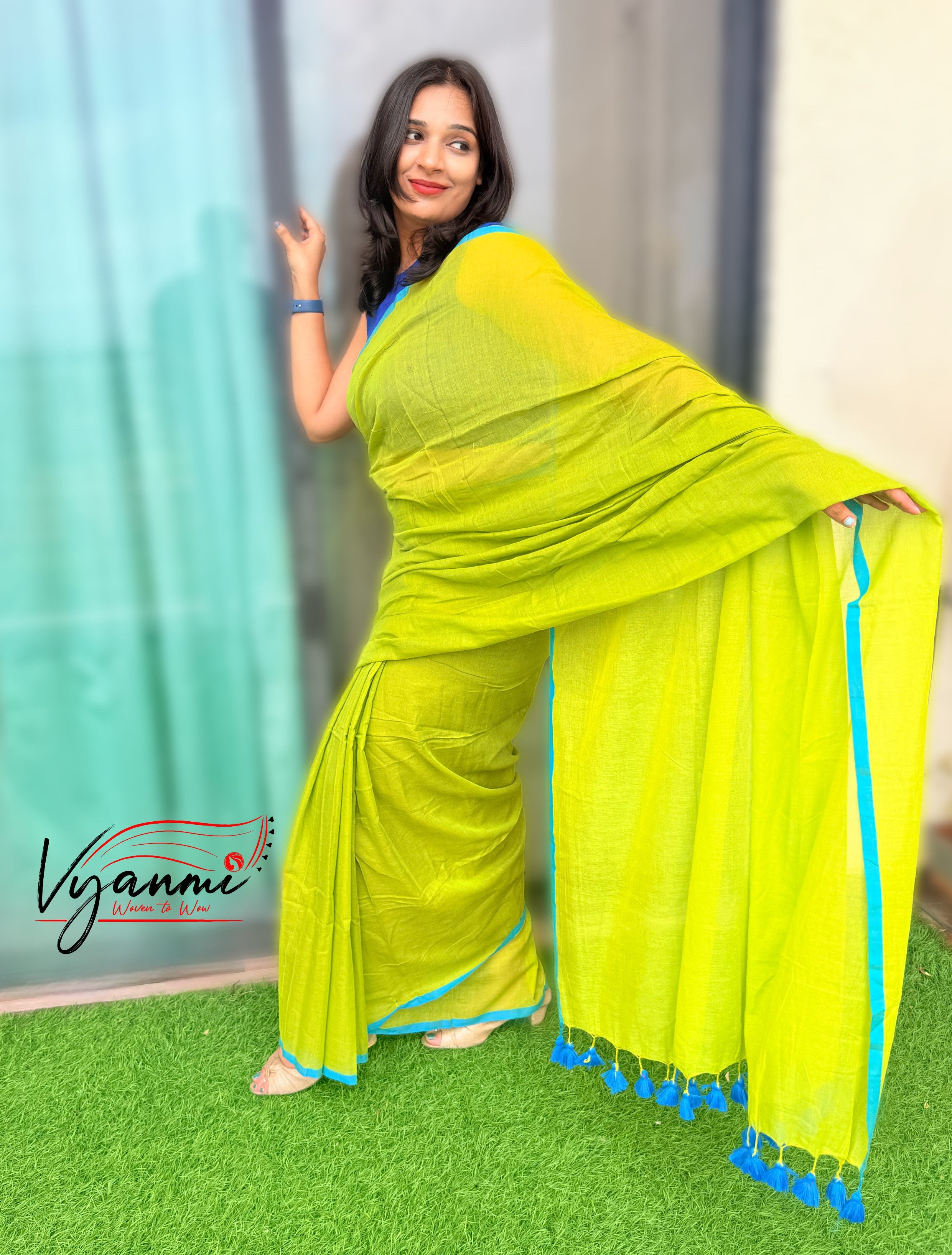 Vyanmi Cool Citrus Mulmul Saree