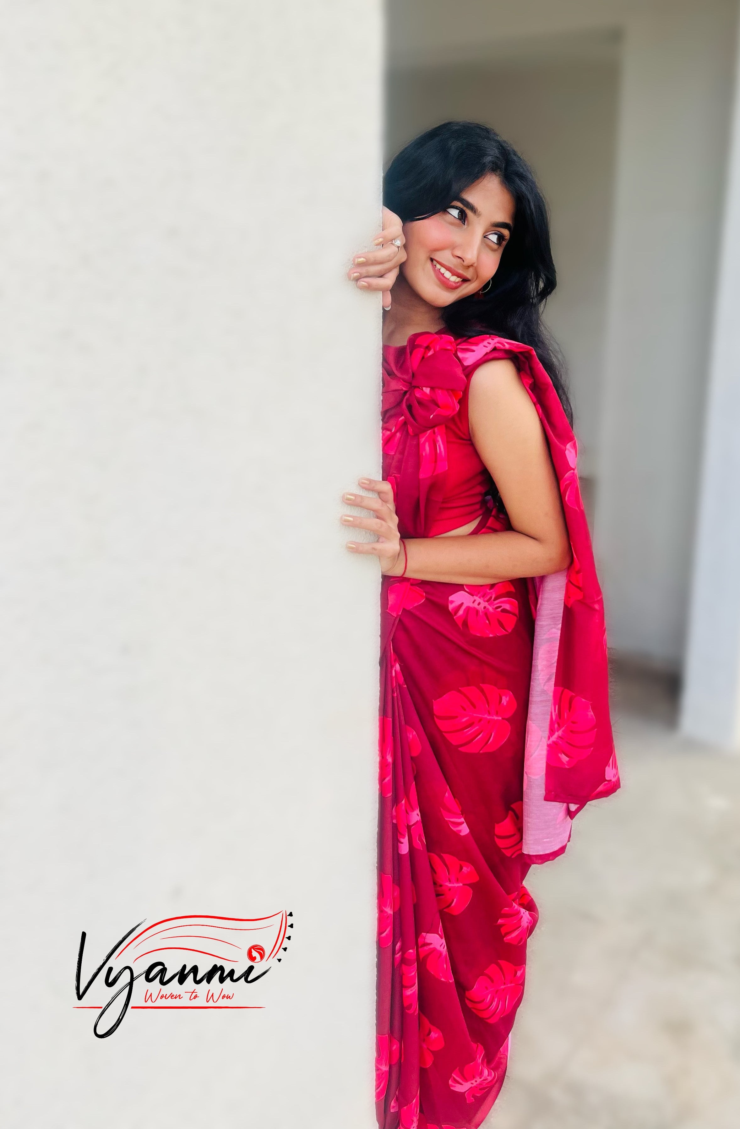 Vyanmi Berry Blush Mul Saree