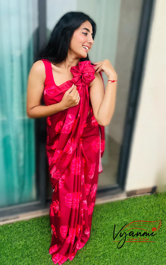 Vyanmi Berry Blush Mul Saree