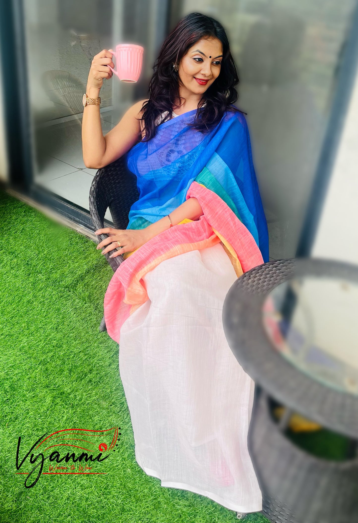 Vyanmi Rainbow Sips Linen Saree
