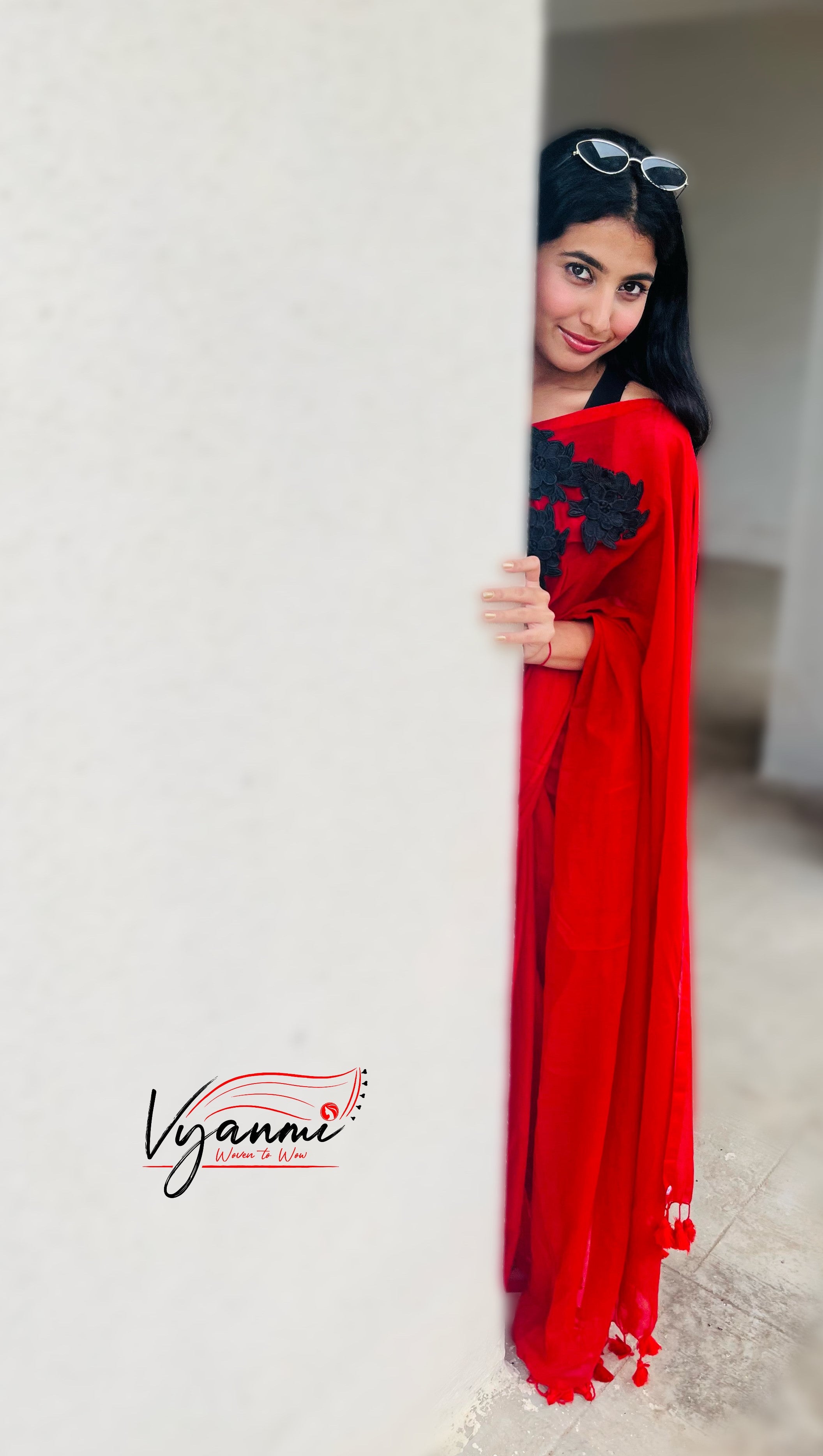 Vyanmi Red Alert Mulmul Saree
