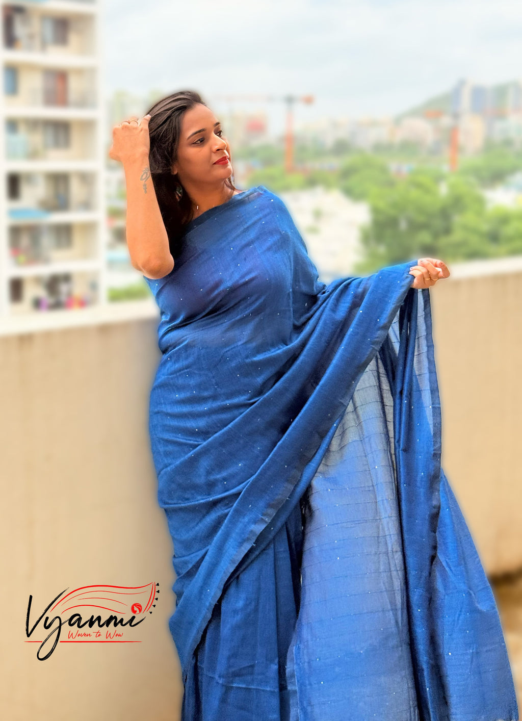 Vyanmi Blue Sequin & Sass Mulmul Saree