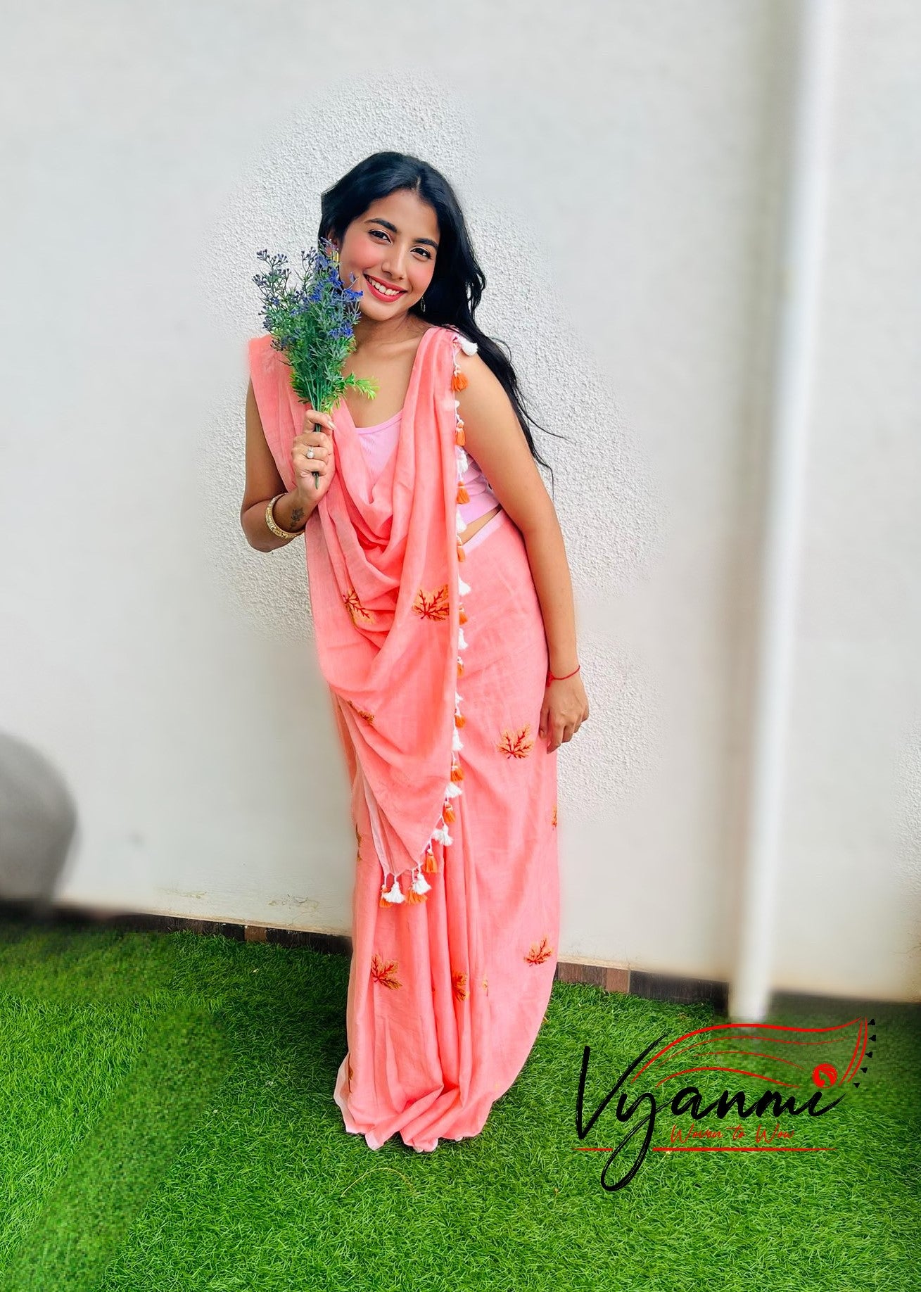 Vyanmi Peach Please Mulmul Saree