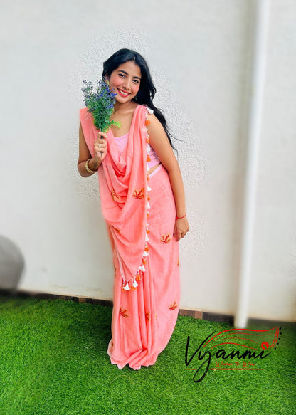 Vyanmi Peach Please Mulmul Saree