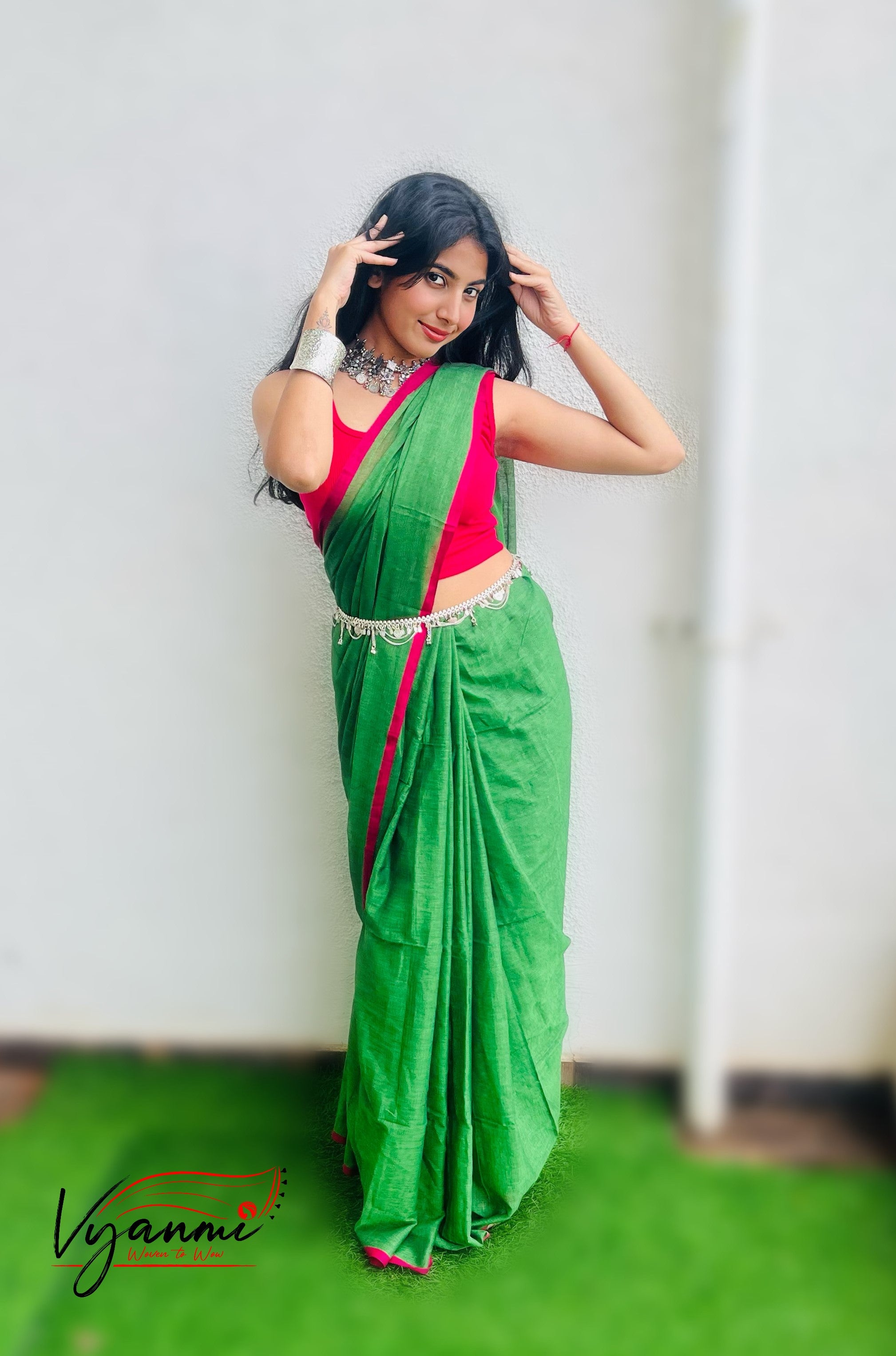 Vyanmi Groove in Green Mulmul Saree
