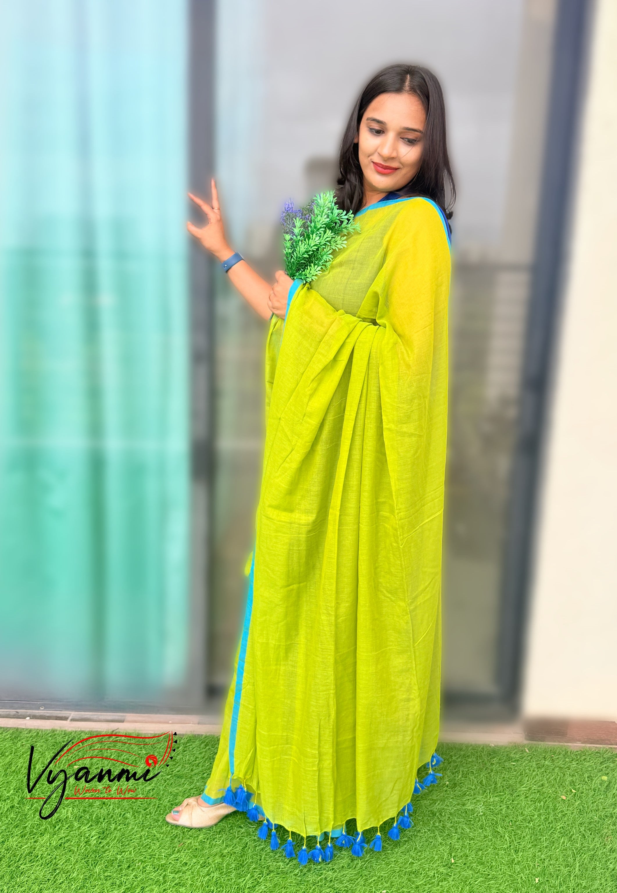 Vyanmi Cool Citrus Mulmul Saree