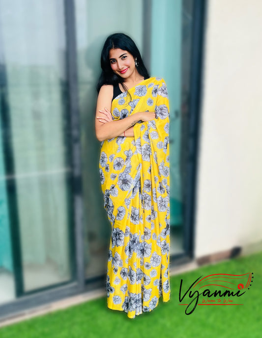 Vyanmi Mellow Yellow Mul Saree