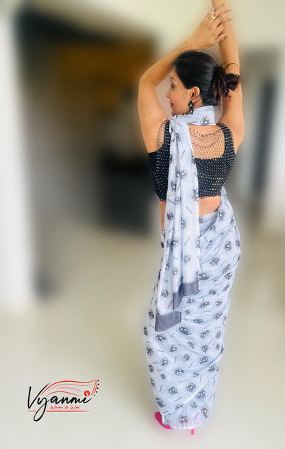 Vyanmi Grey Catitude Mul Saree