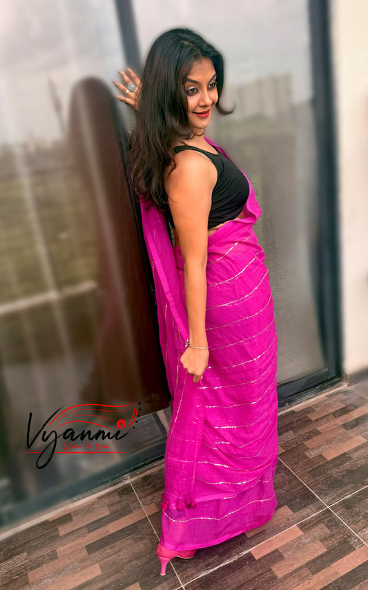 Vyanmi Purplish Sequin Mulmul Saree