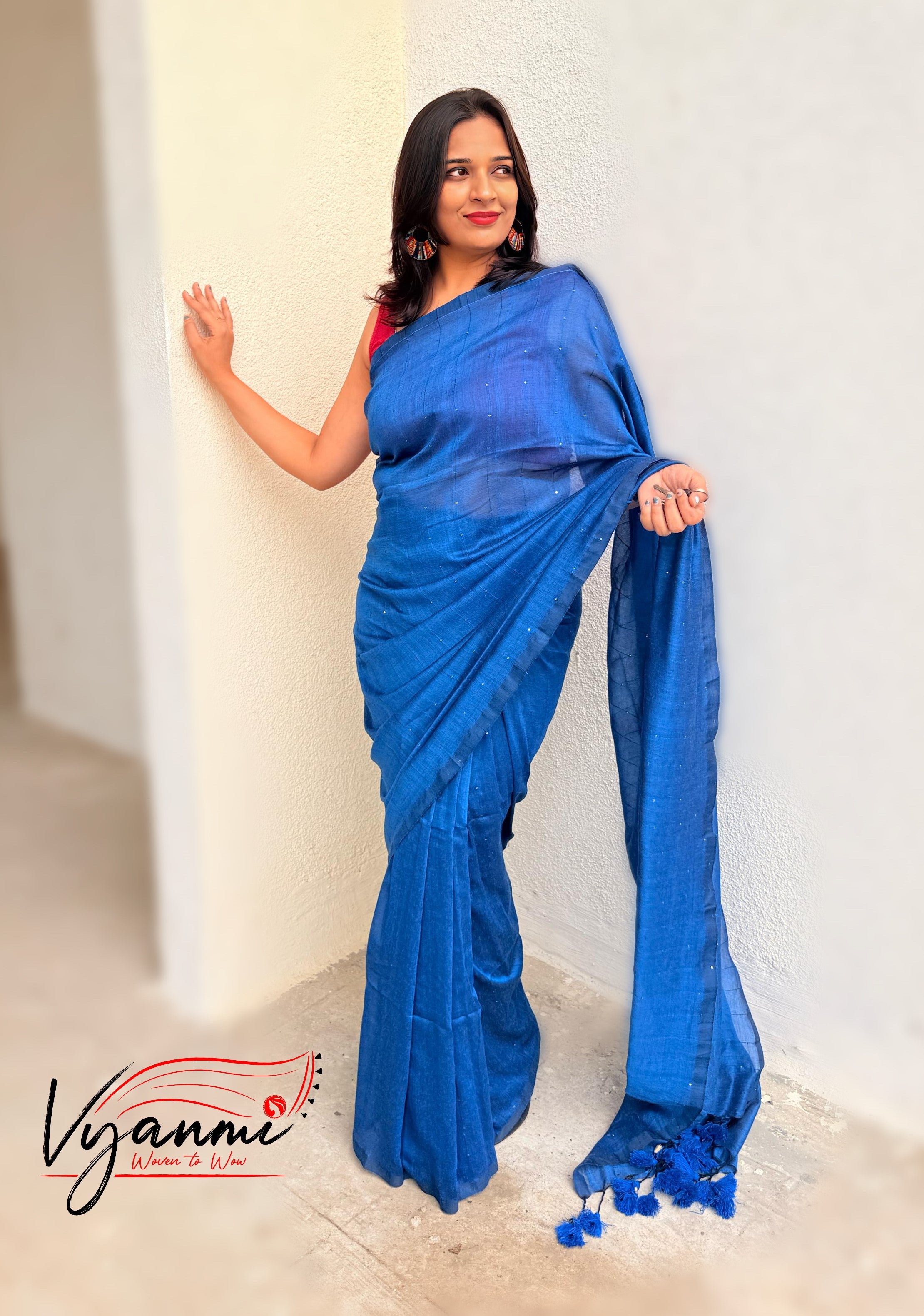 Vyanmi Blue Sequin & Sass Mulmul Saree