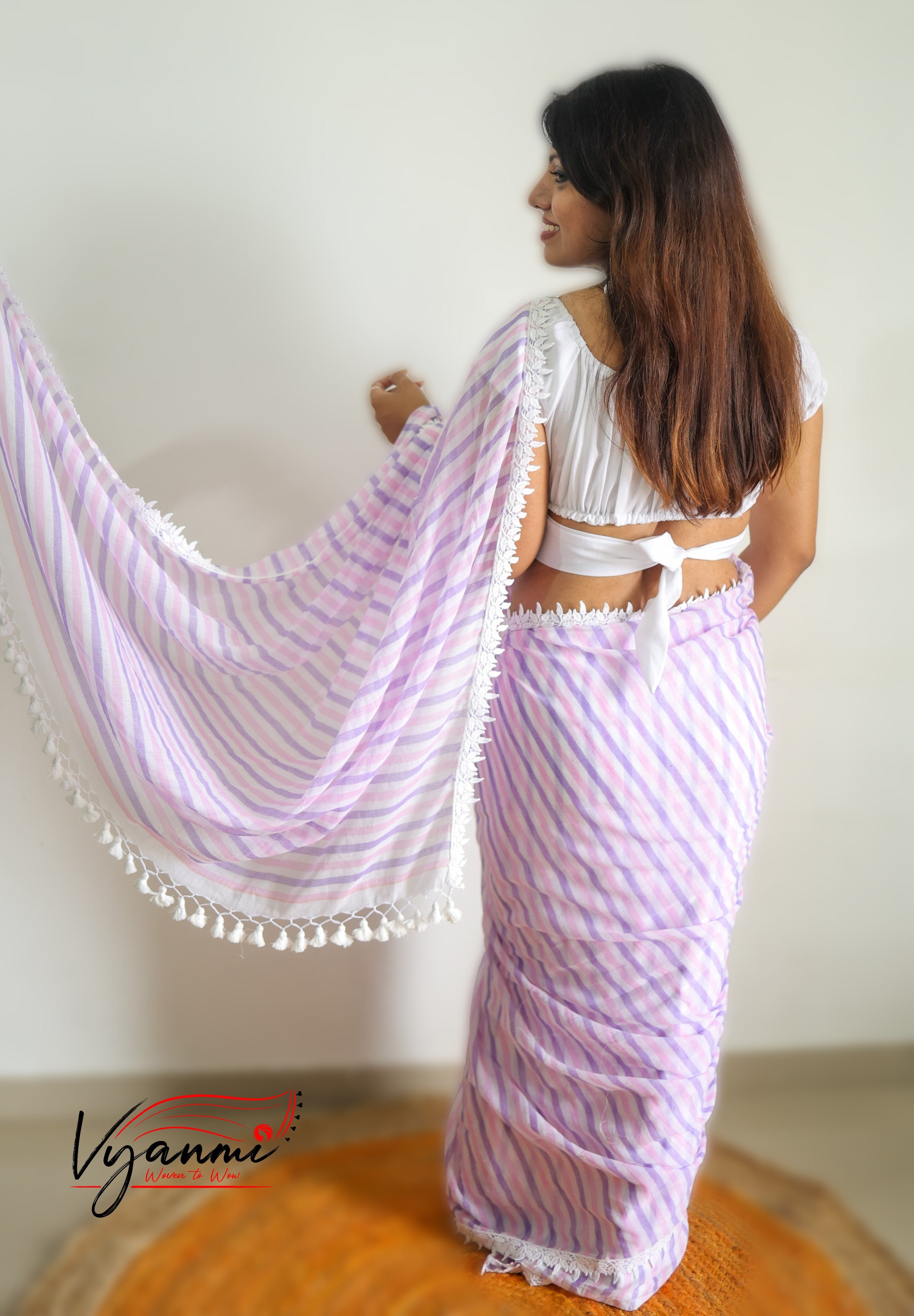 Vyanmi Lush Lavender Mulmul Saree