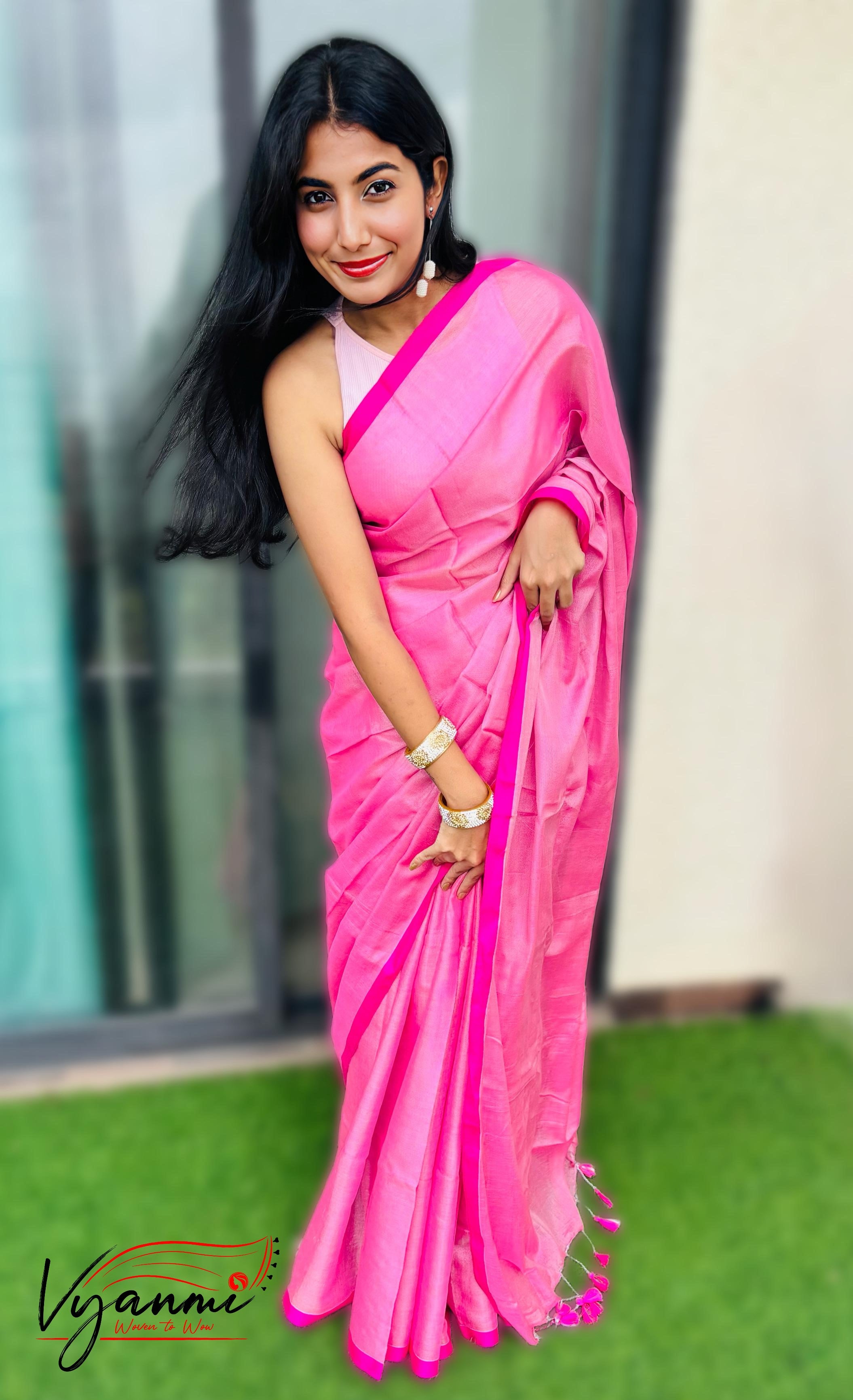 Vyanmi Pink Haze Mul Tissue Saree