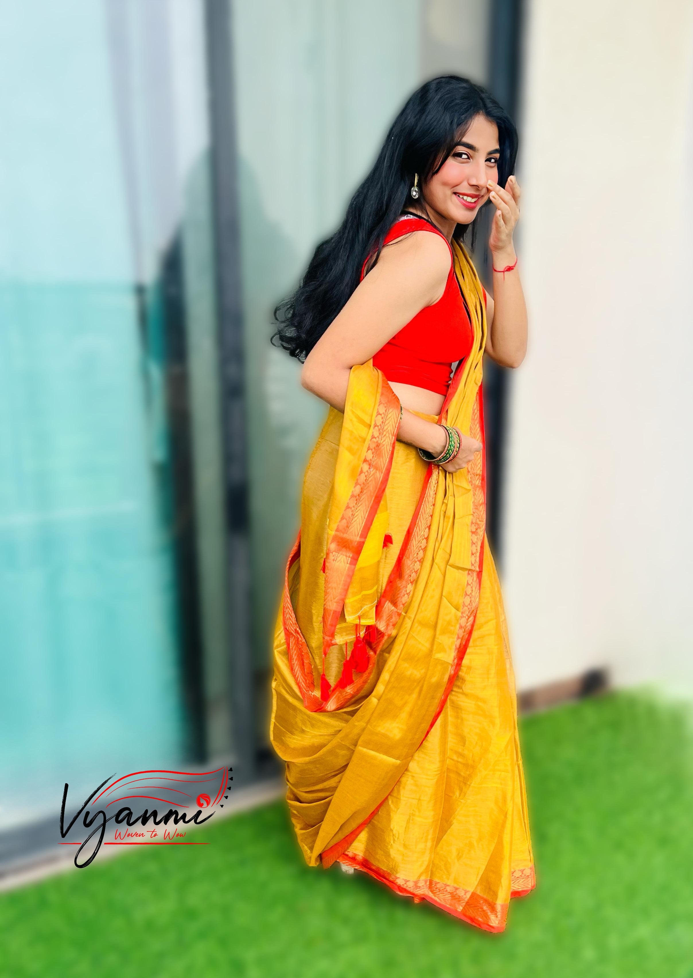 Vyanmi Haldi Kumkum Tissue Saree