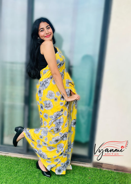 Vyanmi Mellow Yellow Mul Saree