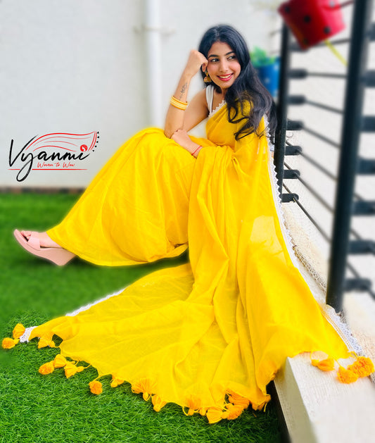 Vyanmi Haldi Hustle Mulmul Saree