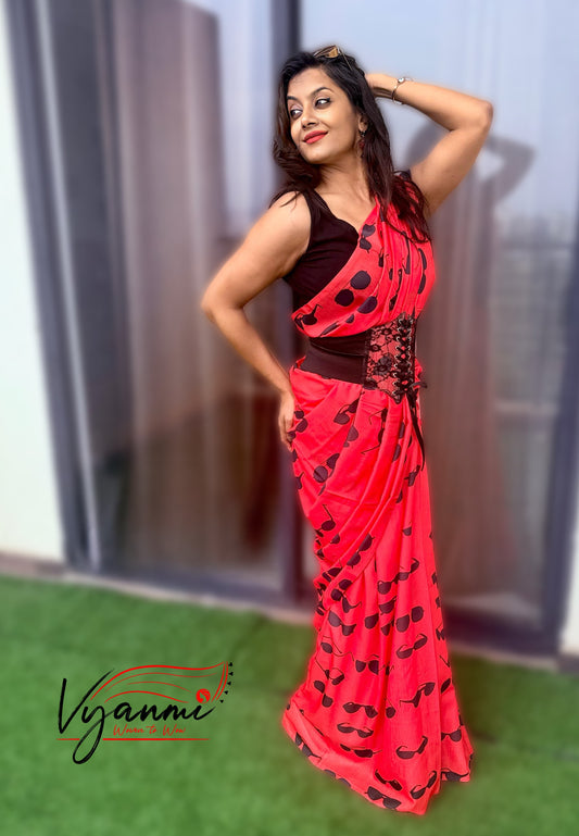 Vyanmi Red Glare Mul Saree