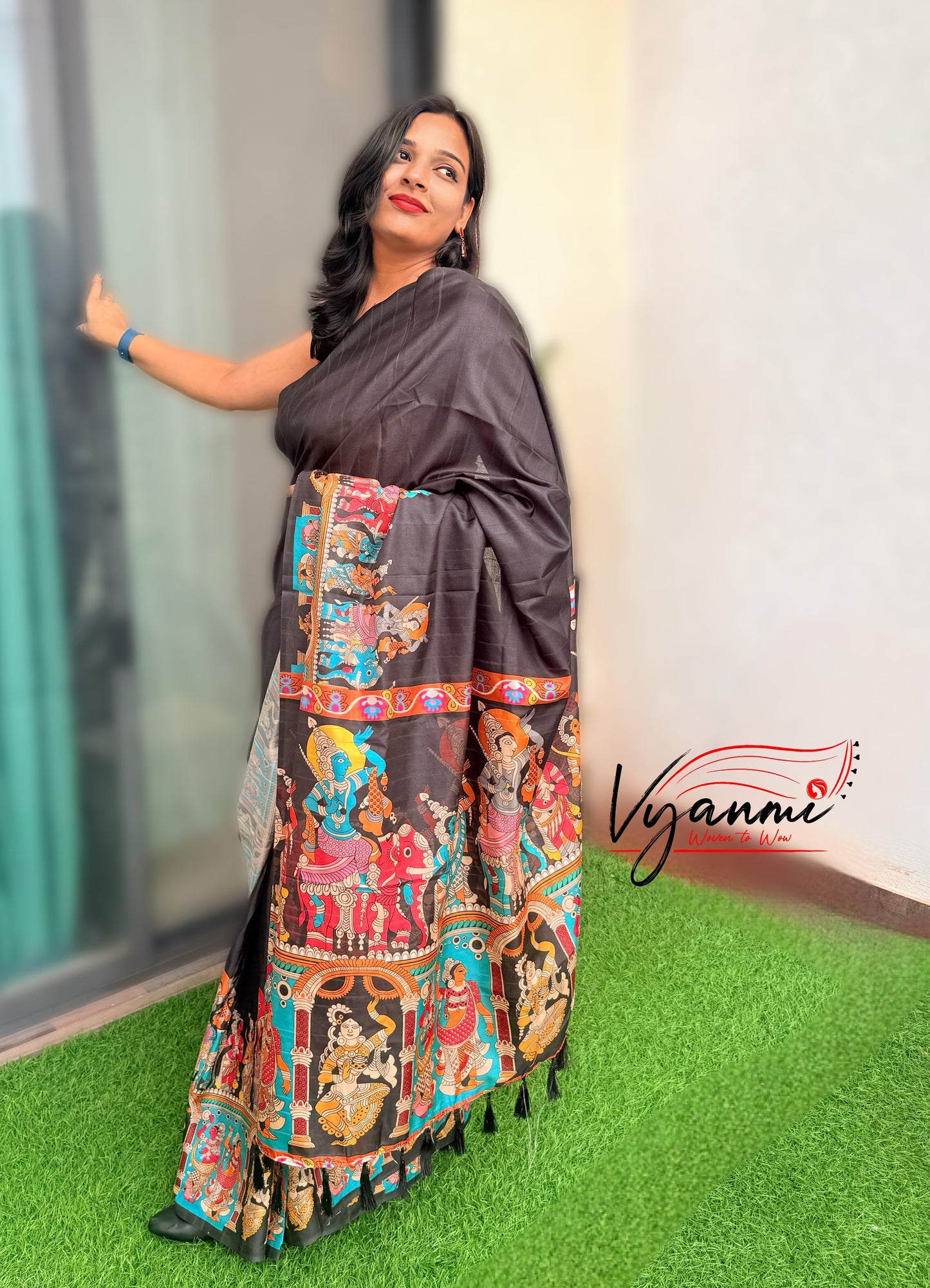 Vyanmi Black Nrityangana Tussar Silk Saree