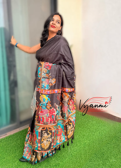 Vyanmi Black Nrityangana Tussar Silk Saree