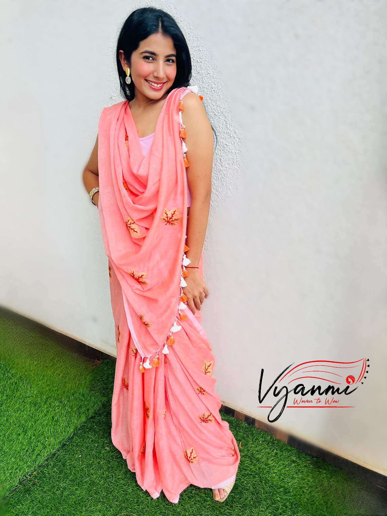 Vyanmi Peach Please Mulmul Saree