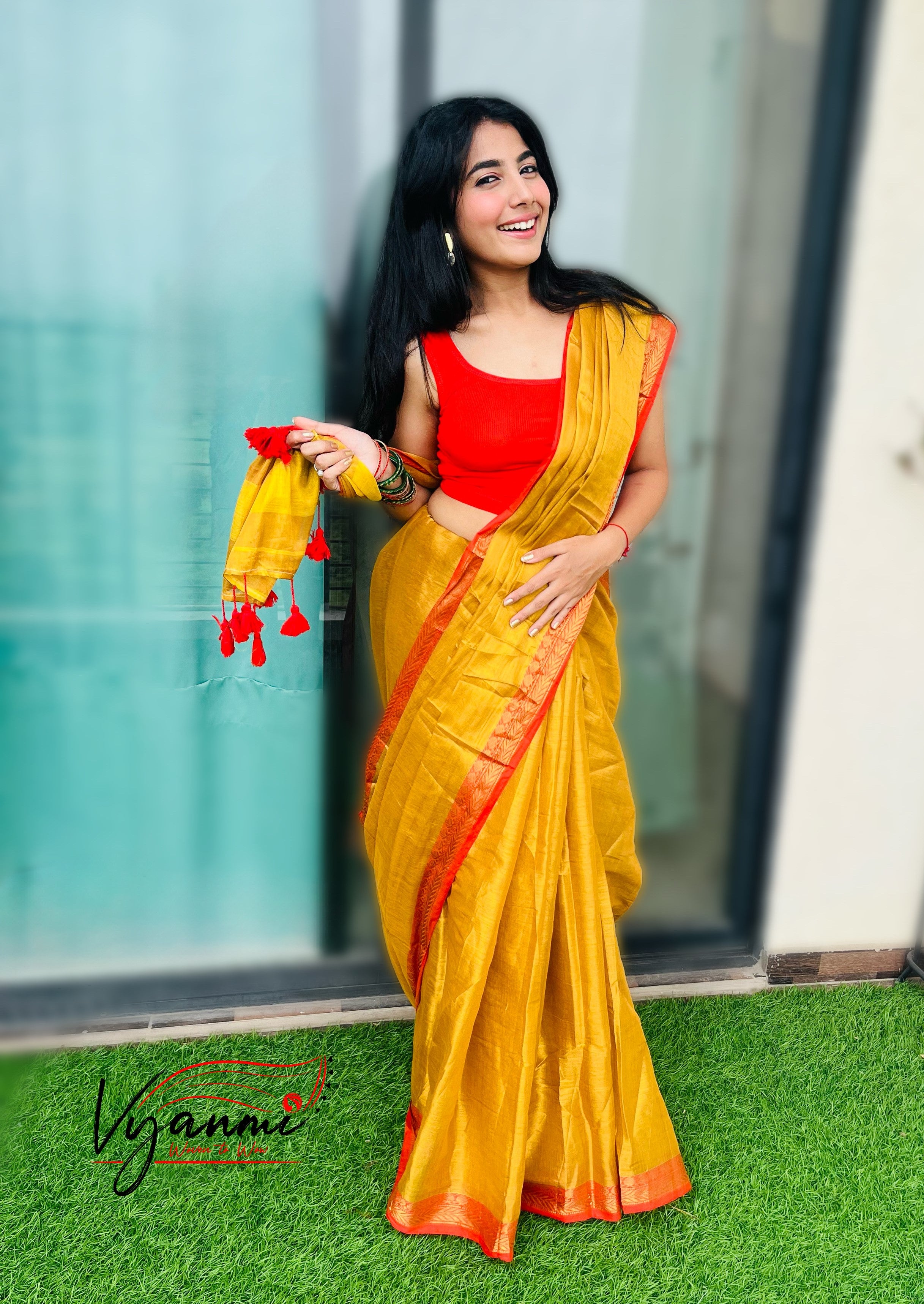 Vyanmi Haldi Kumkum Tissue Saree