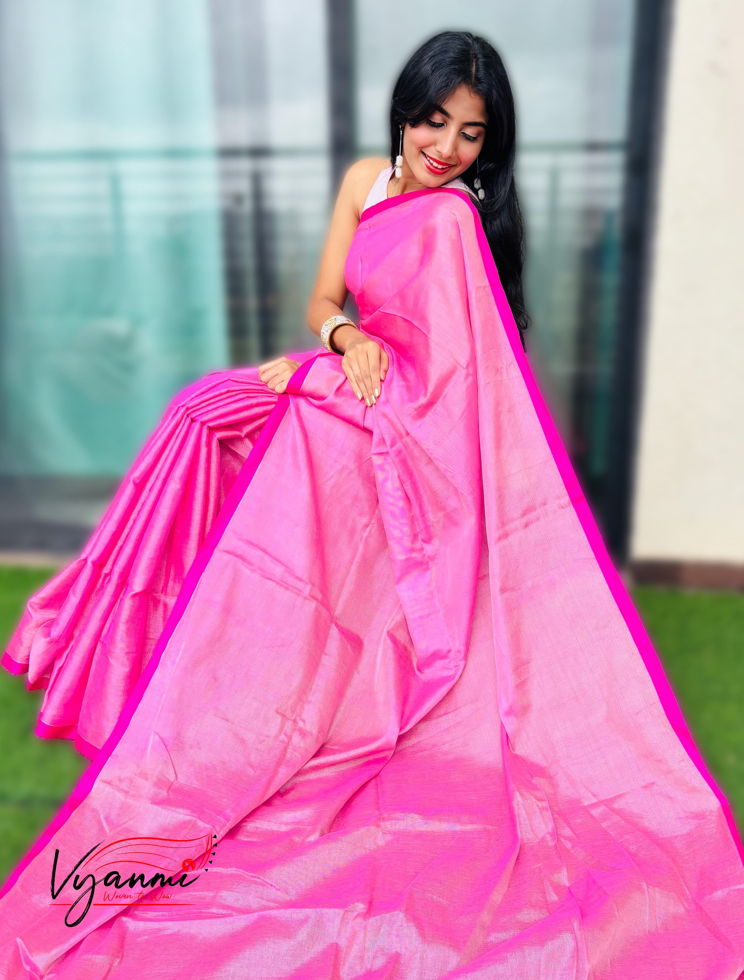 Vyanmi Pink Haze Mul Tissue Saree