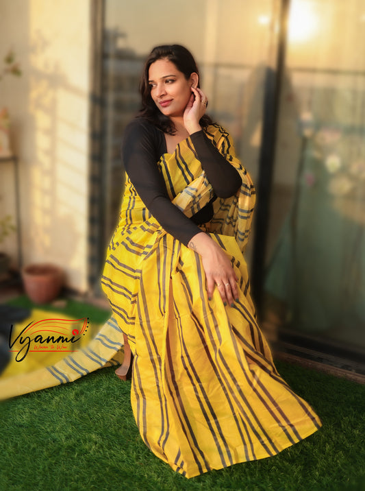 Vyanmi Peeli Kaari Chanderi Cotton Saree