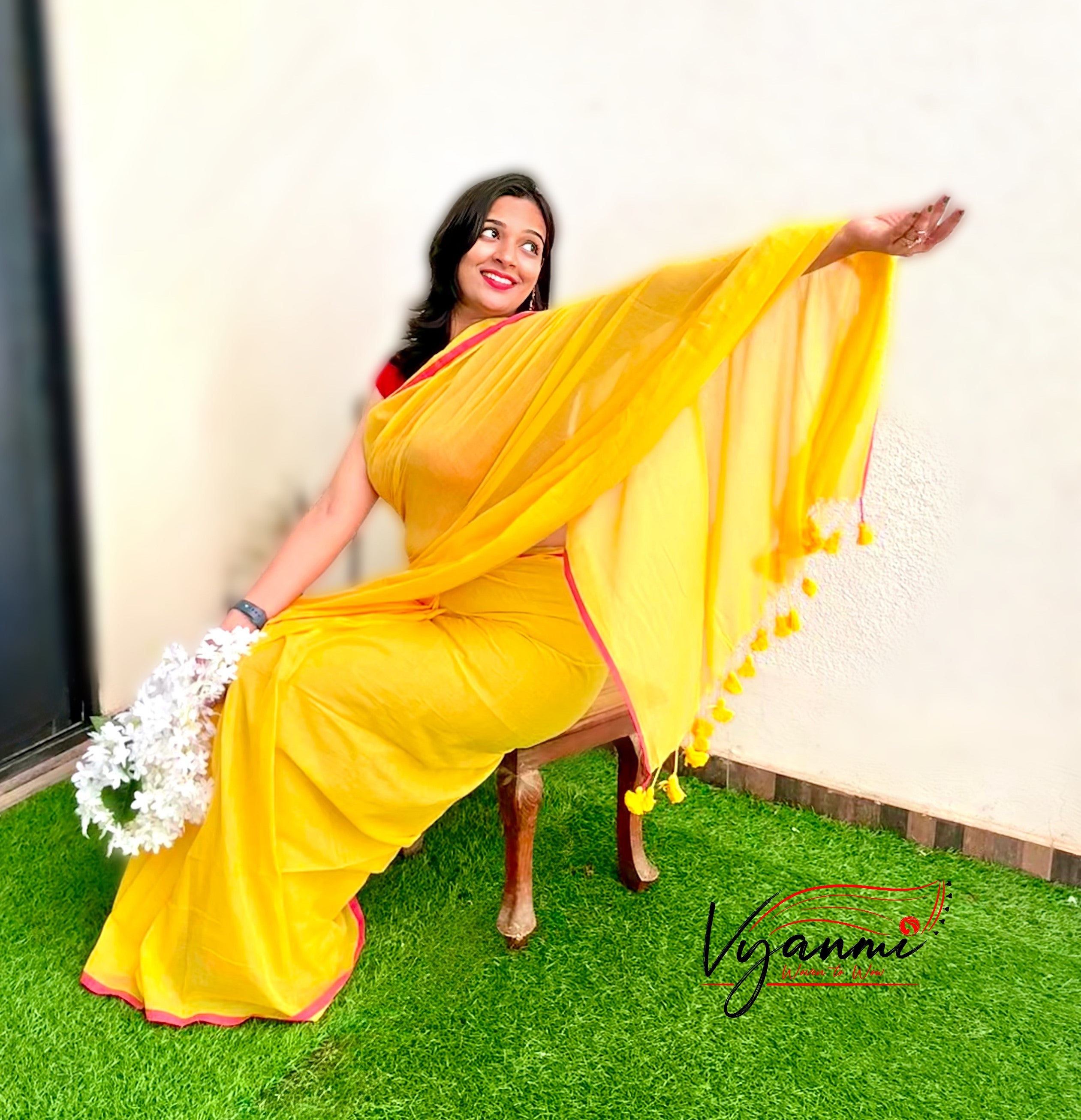 Vyanmi Marigold Mood Mulmul Saree