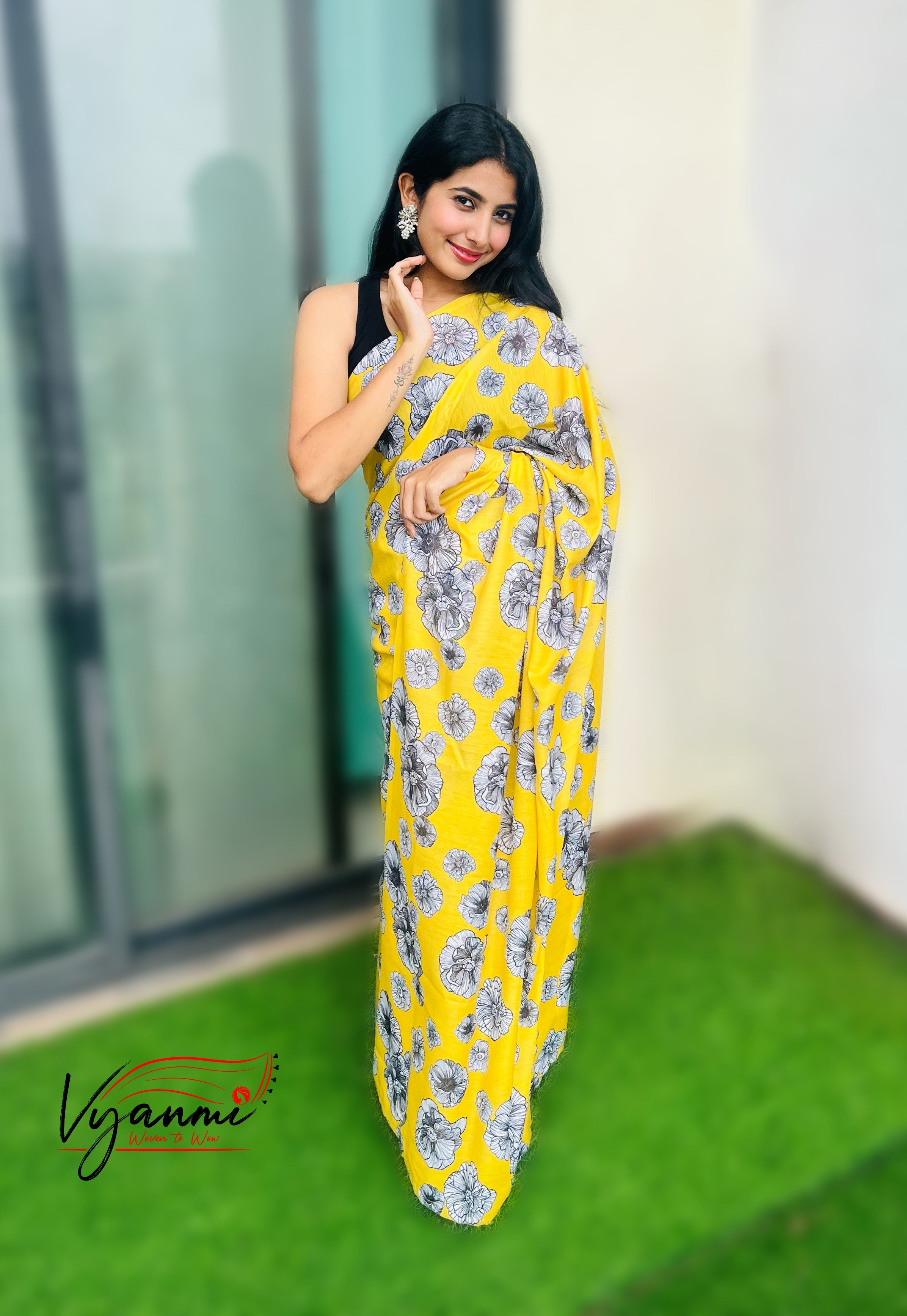 Vyanmi Mellow Yellow Mul Saree