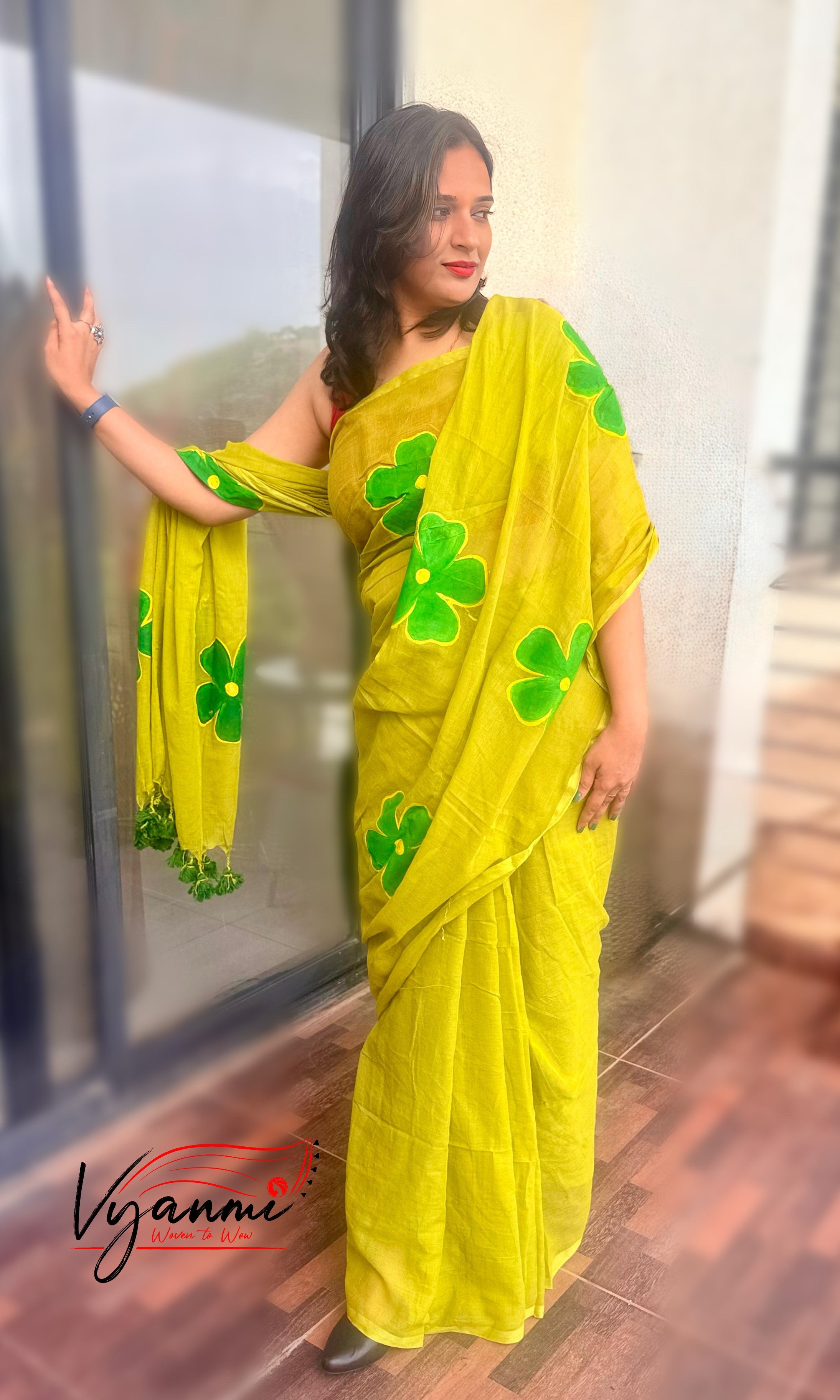 Vyanmi Green Muse Mulmul Saree