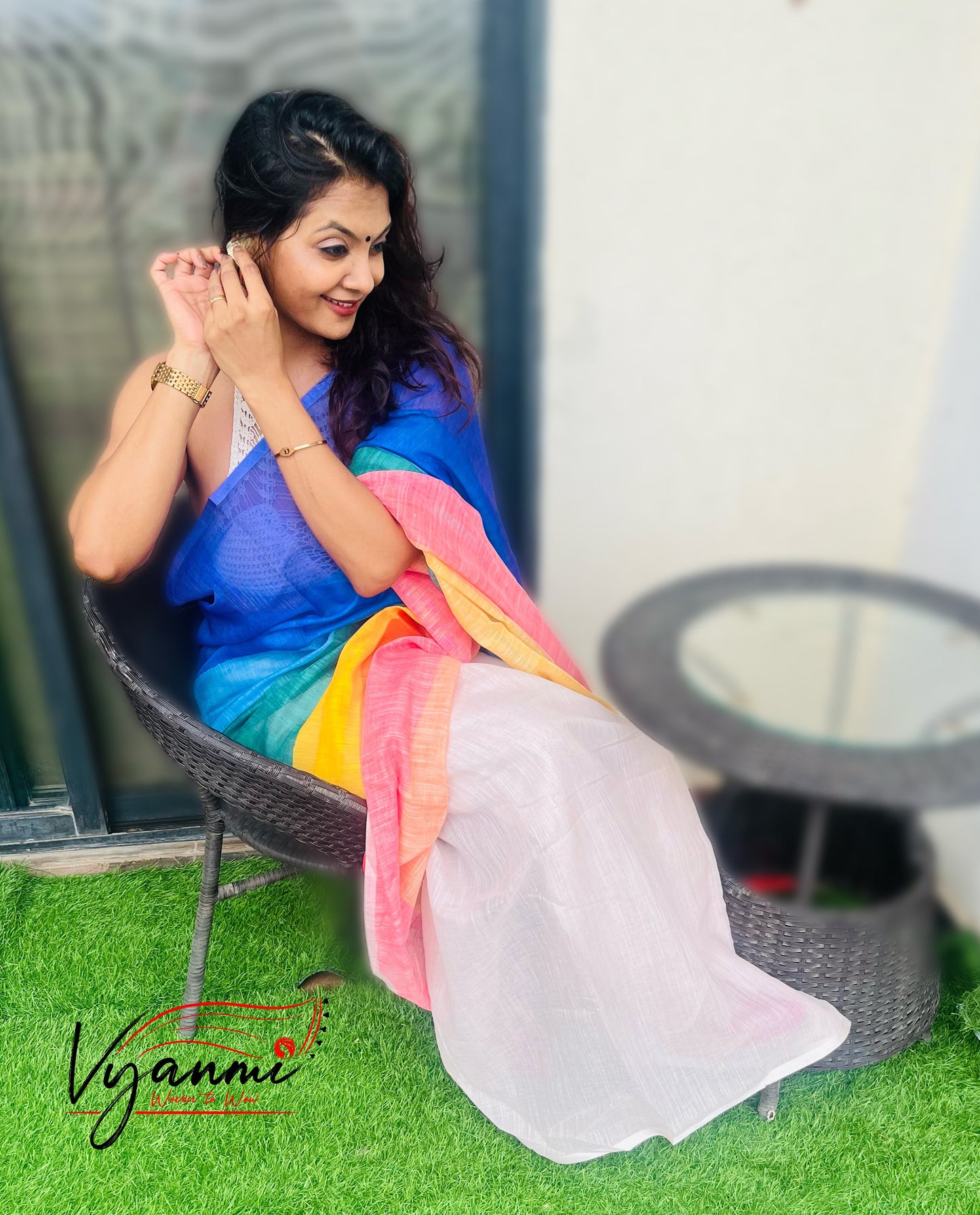 Vyanmi Rainbow Sips Linen Saree