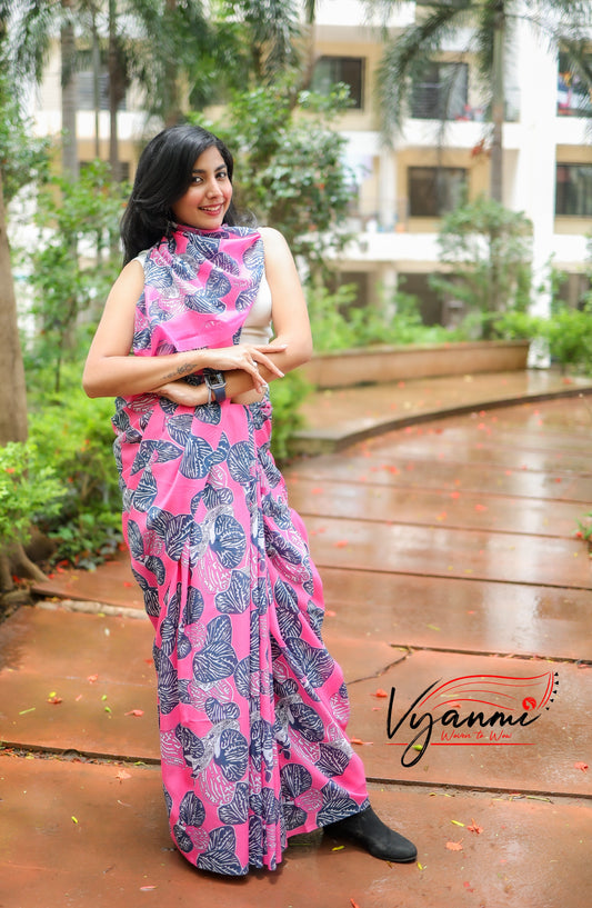 Vyanmi Rosy Ripple Mul Saree