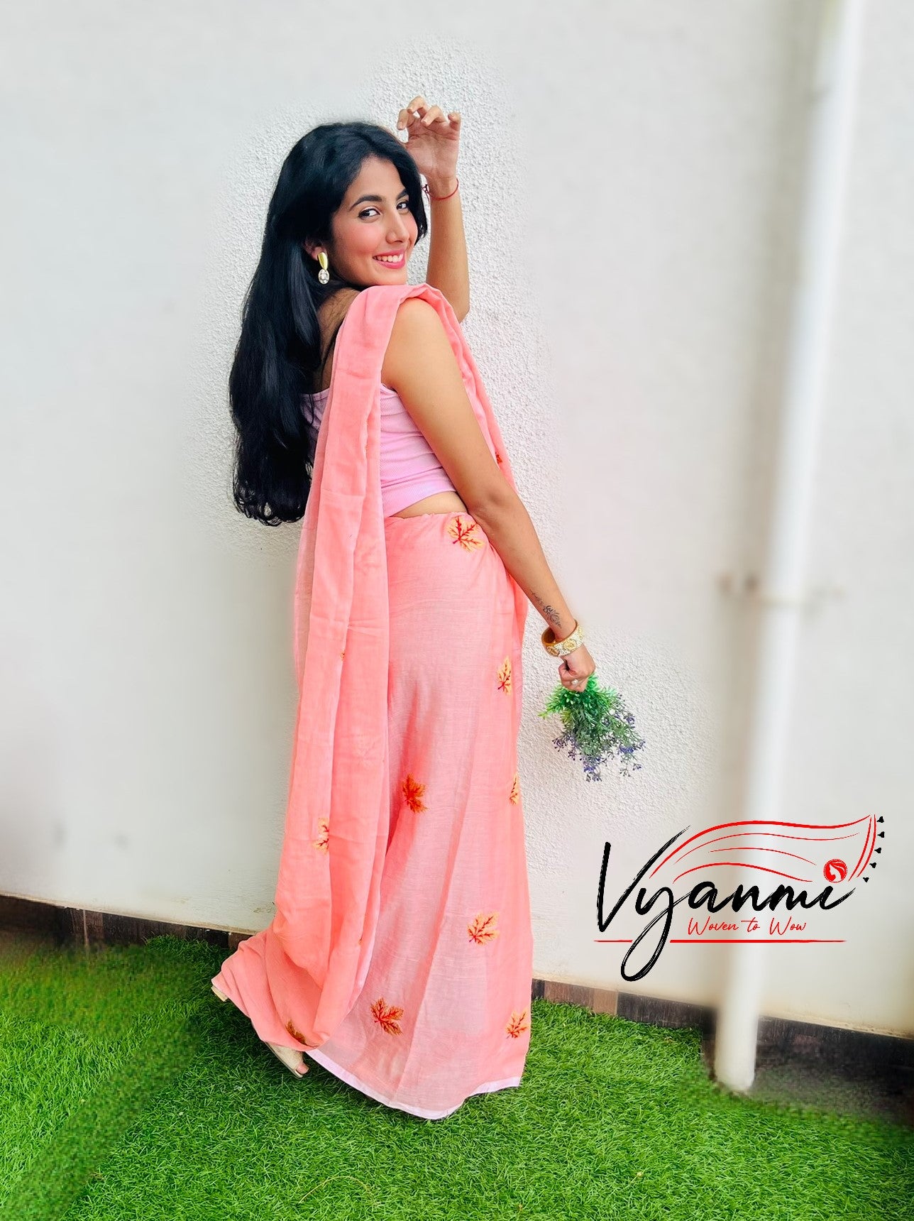 Vyanmi Peach Please Mulmul Saree