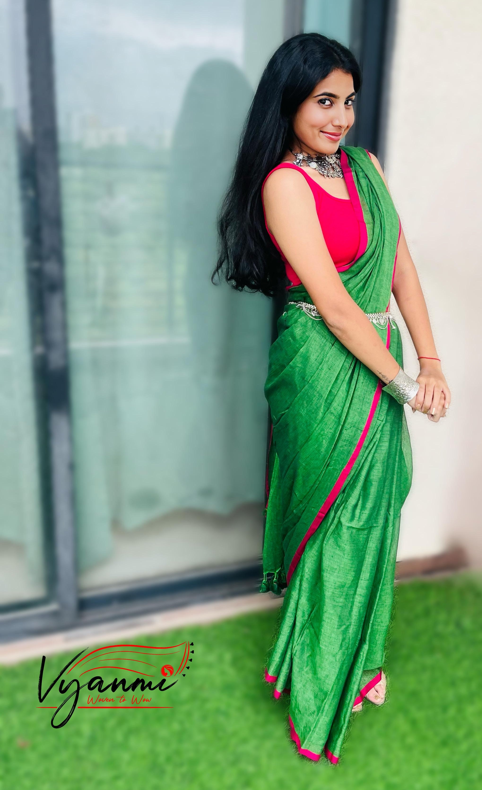 Vyanmi Groove in Green Mulmul Saree