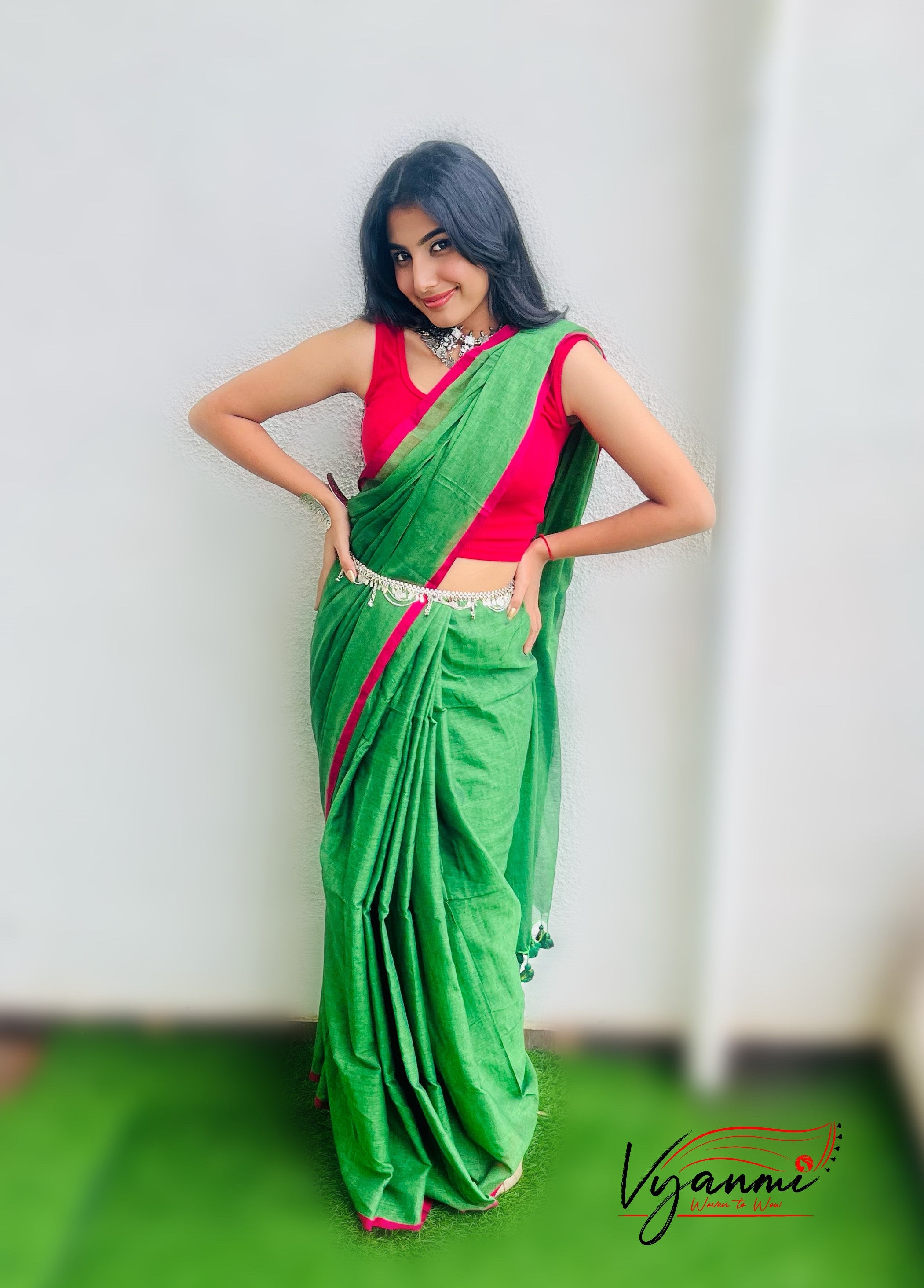 Vyanmi Groove in Green Mulmul Saree