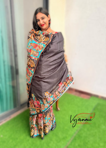 Vyanmi Black Nrityangana Tussar Silk Saree