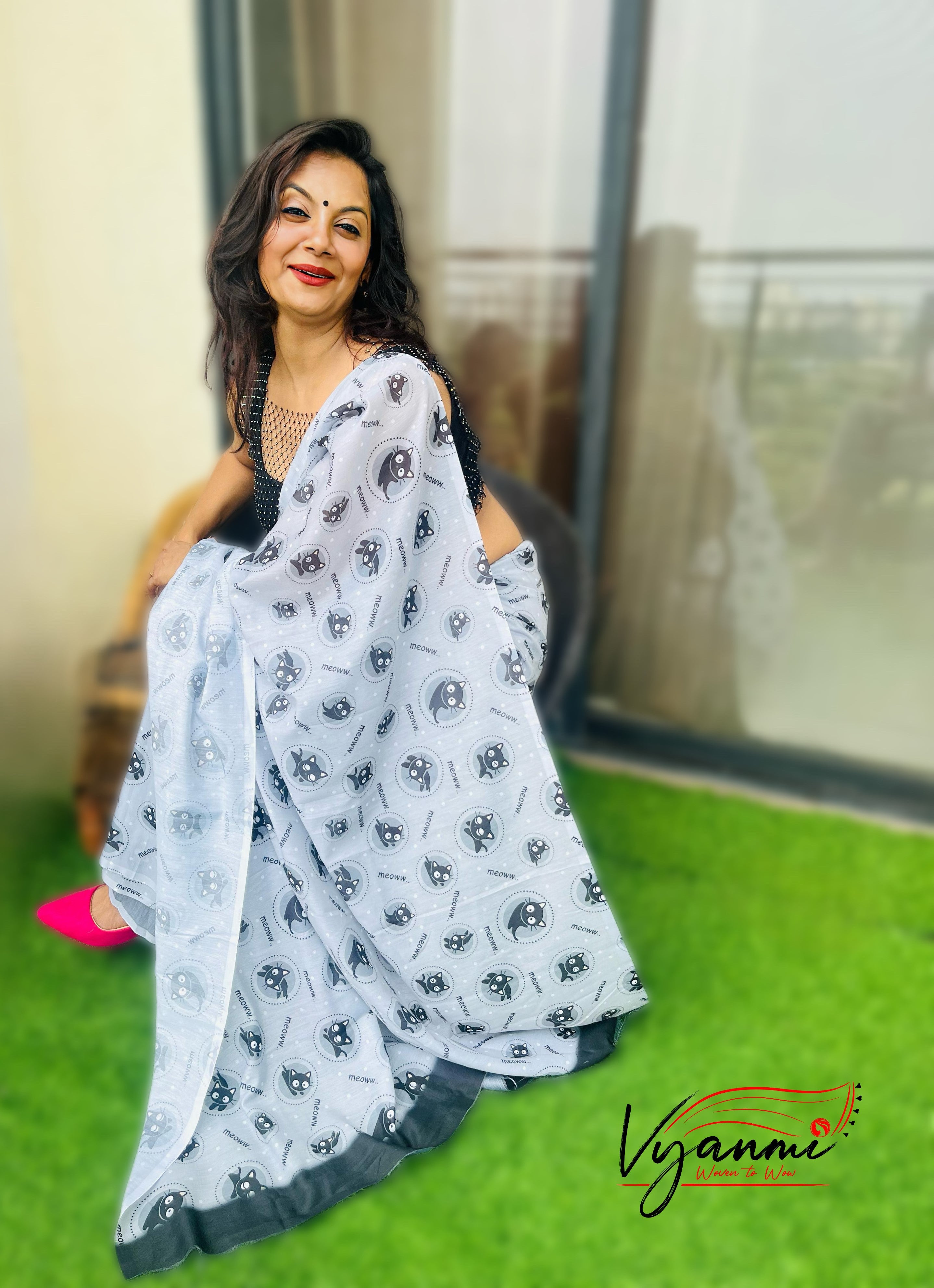Vyanmi Grey Catitude Mul Saree