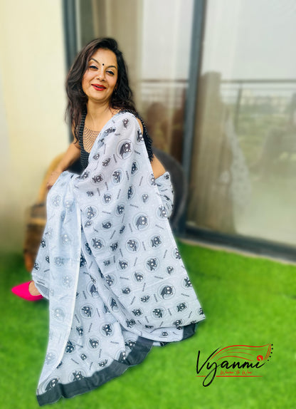 Vyanmi Grey Catitude Mul Saree