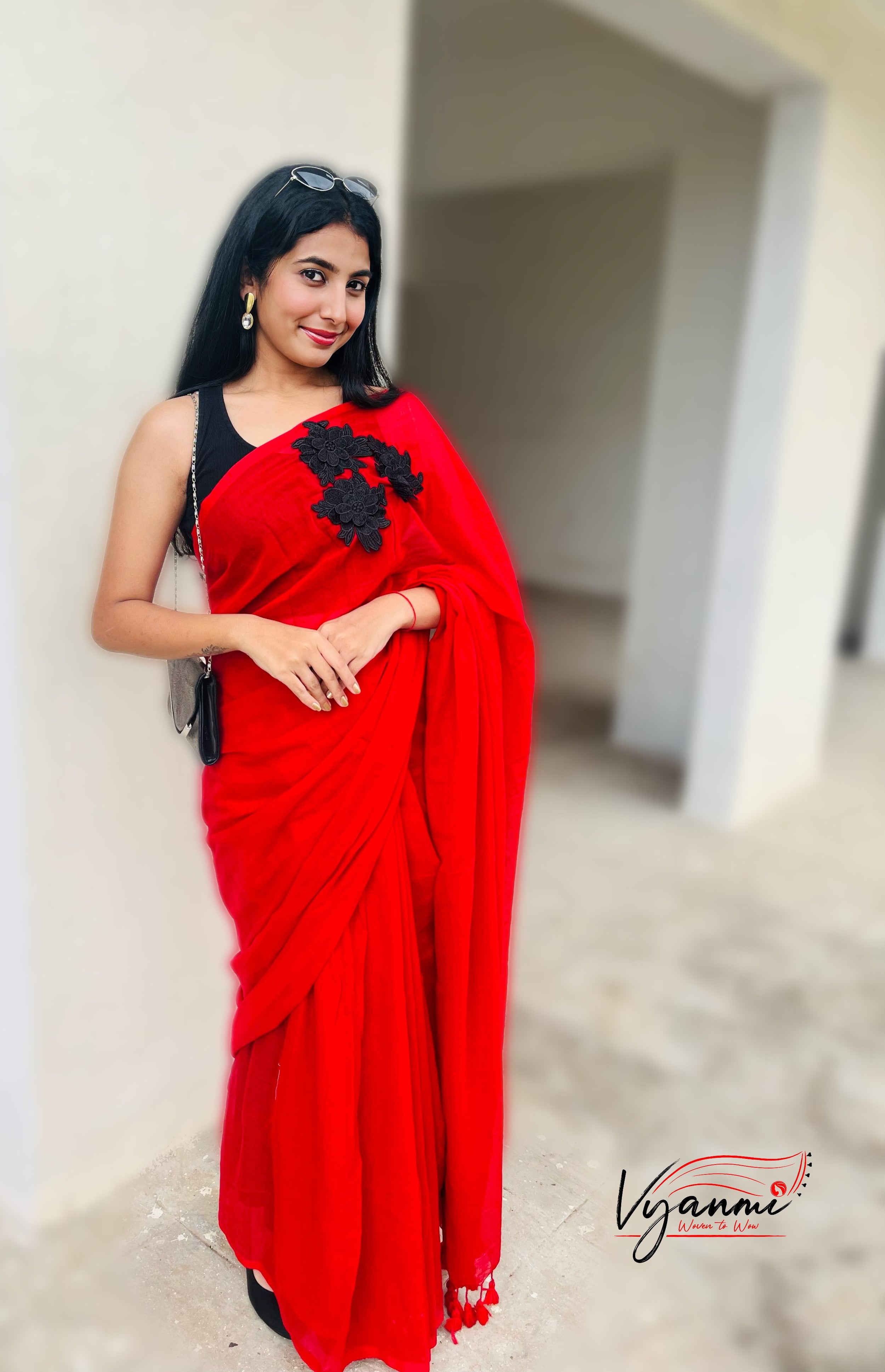 Vyanmi Red Alert Mulmul Saree