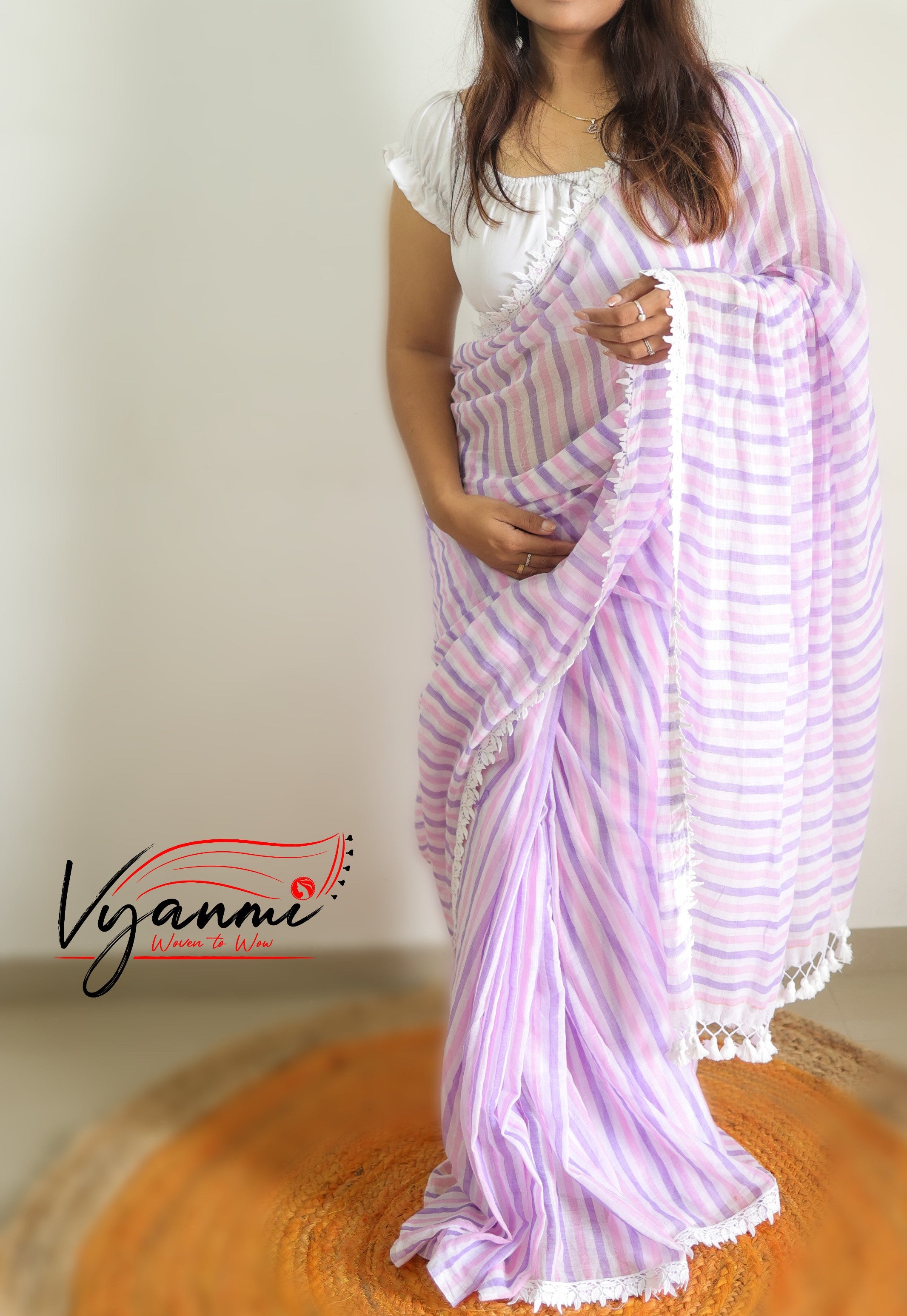 Vyanmi Lush Lavender Mulmul Saree