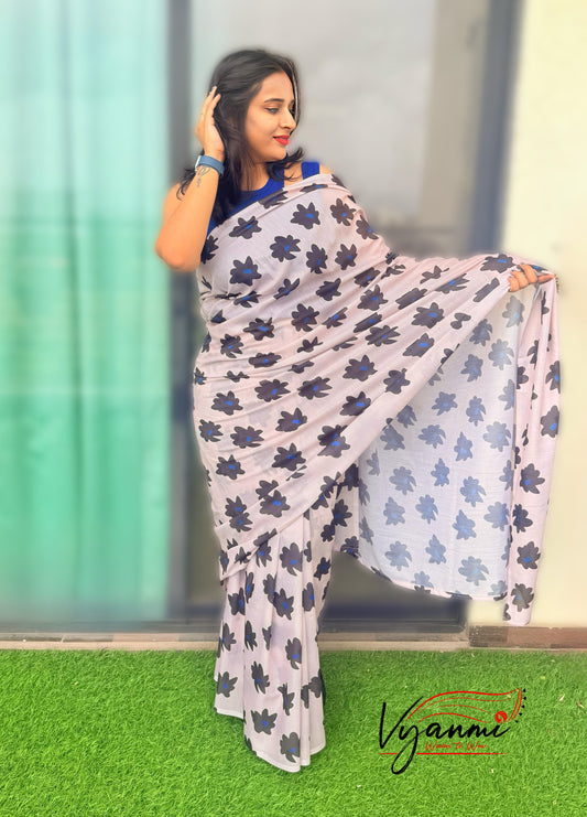 Vyanmi Inked Petals Mul Saree