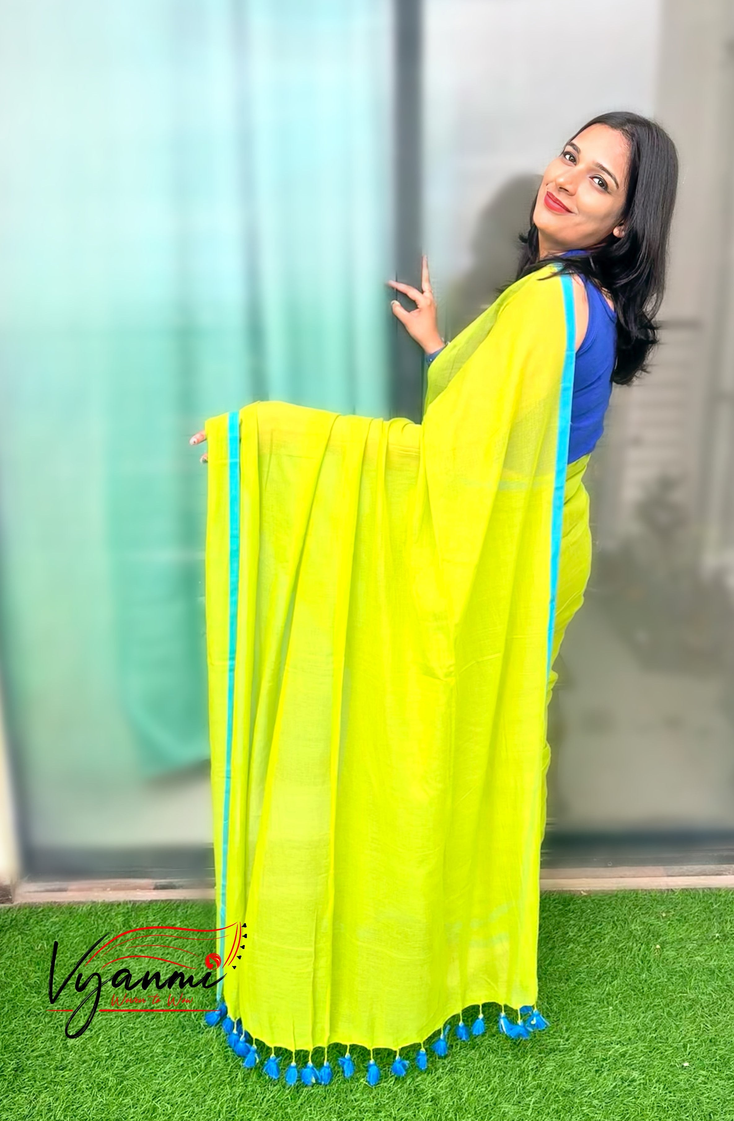 Vyanmi Cool Citrus Mulmul Saree