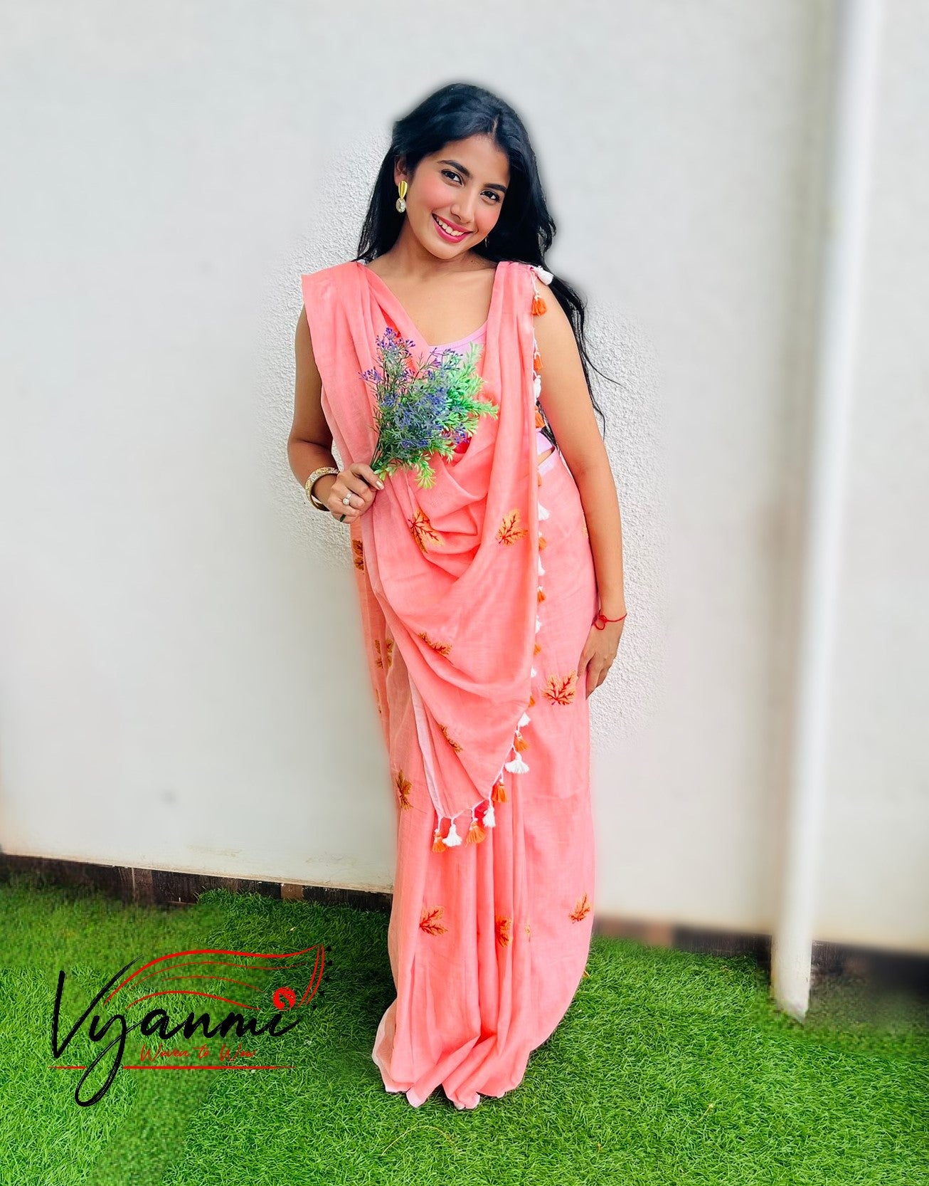 Vyanmi Peach Please Mulmul Saree